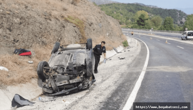 Boyabat Kastamonu yolunda otomobil takla attı